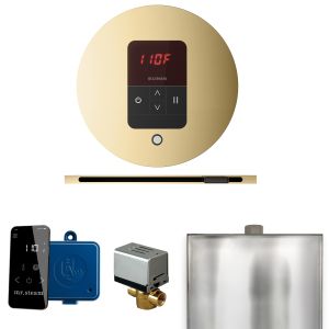 BBRLPB - Mr Steam Basic Butler Steam Shower Pkg w/Round iTempo Control and Linear Steamhead in Polished Brass