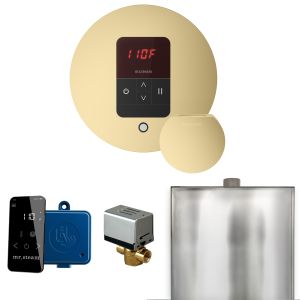 BBRSB - Mr Steam Basic Butler Steam Shower Ctrl Pkg w/Round iTempo Control and Steamhead in Satin Brass