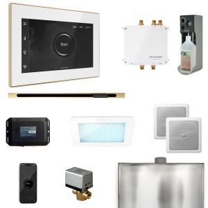 BLS1-WHLPB - Mr Steam Bliss Steam Shower Ctrl Pkg w/iSteamX Control and Linear Steamhead in White Polished Brass