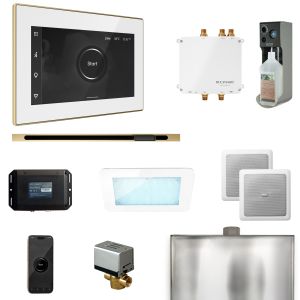 BLS1-WHLSB - Mr Steam Bliss Steam Shower Ctrl Pkg w/iSteamX Control and Linear Steamhead in White Satin Brass