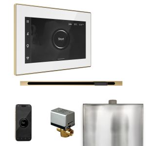 BXLWHSB - Mr Steam XButler Steam Shower Ctrl Pkg w/iSteamX Control and Linear Steamhead in White Satin Brass