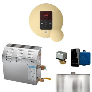 R15C1AAH0000 - Mr Steam MS 15kW (15000W) Steam Shower Generator Package w/round iTempo Control in Satin Brass