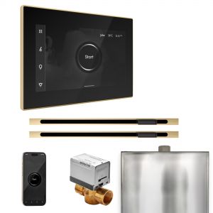 BXXLBKPB - Mr Steam XButler Max Steam Shower Pkg w/iSteamX Control and Linear Steamhead in Black Polished Brass