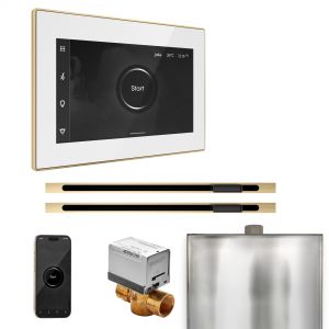 BXXLWHPB - Mr Steam XButler Max Steam Shower Pkg w/iSteamX Control and Linear Steamhead in White Polished Brass