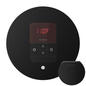 Mr Steam iTempo Round Steam Shower Control in Matte Black with Polished Chrome Bezel