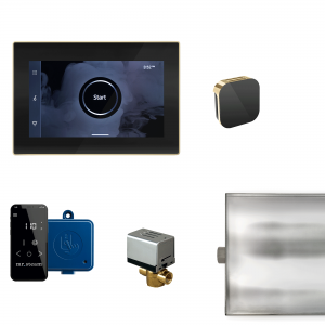 Mr Steam XButler Steam Shower Control Package with iSteamX Control and Aroma Glass SteamHead in Black Polished Brass