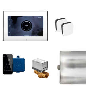 Mr Steam XButler Max Steam Shower Control Package with iSteamX Control and Aroma Glass SteamHead in White Matte Black